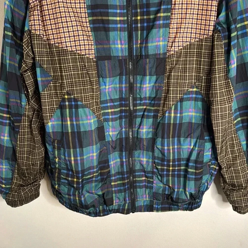 UO Mixed Plaid Blocked Track Jacket Size Large
